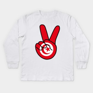 Tunisia Flag V Sign Kids Long Sleeve T-Shirt